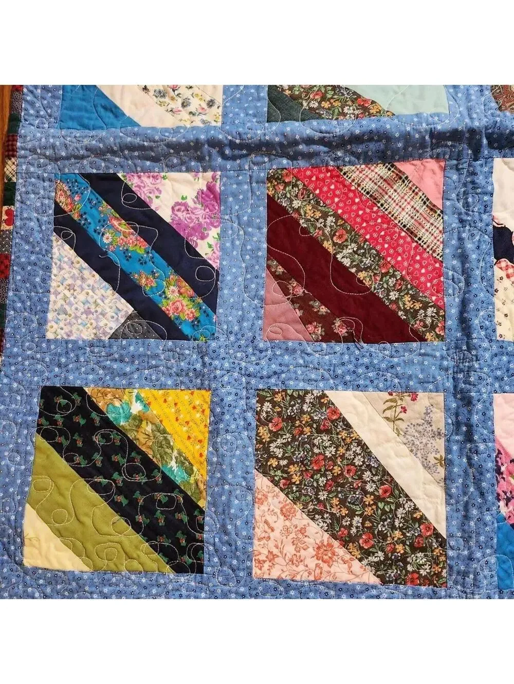 Gorgeous Handmade Jelly Roll Fun and Bright Quilt 38 x 38 Inch